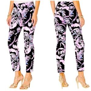 Lilly Pulitzer Black Floral Print Slim Ankle Pants